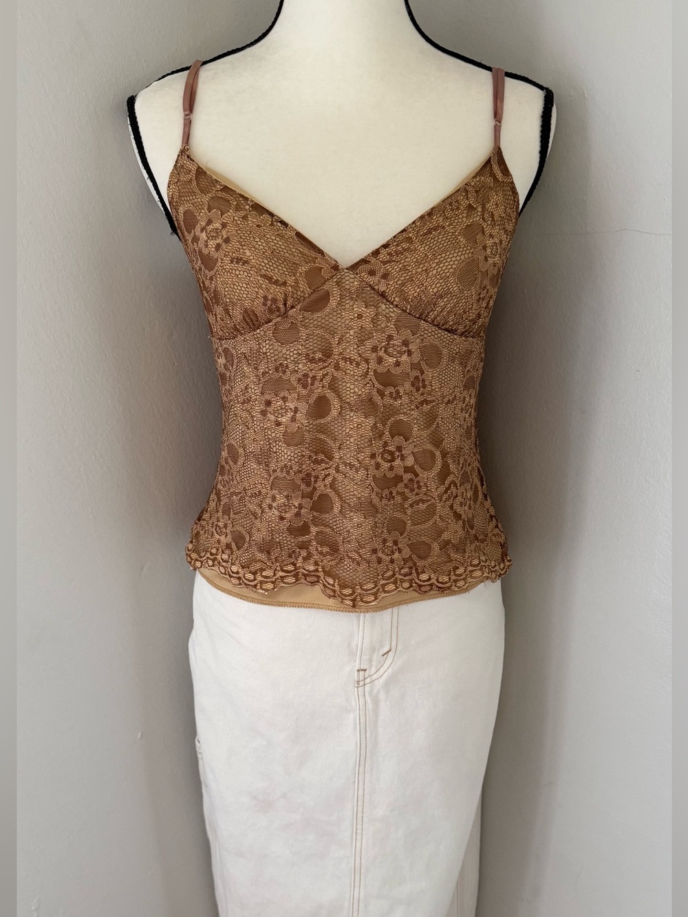 Vintage Devan Brown Floral Lace Camisole Top Fairy Grunge Women's Size Small